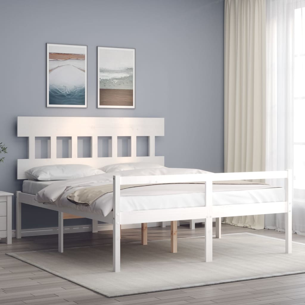 vidaXL Letto per Anziani con Testiera Bianco 160x200 cm Legno Massello