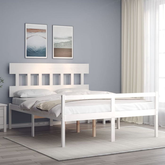 vidaXL Letto per Anziani con Testiera Bianco 160x200 cm Legno Massello