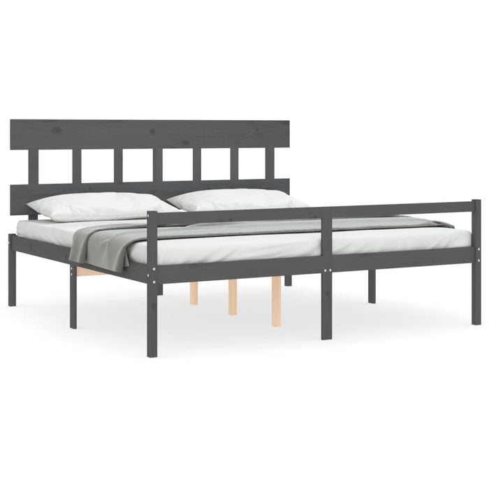Letto per Anziani con Testiera Grigio Super King Legno Massello 3195433