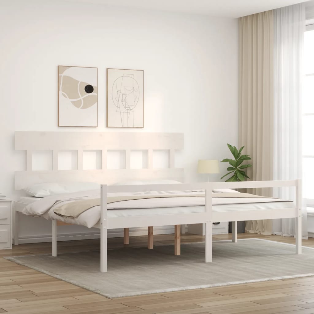 Letto per Anziani con Testiera Bianco 200x200 cm Legno Massello 3195437