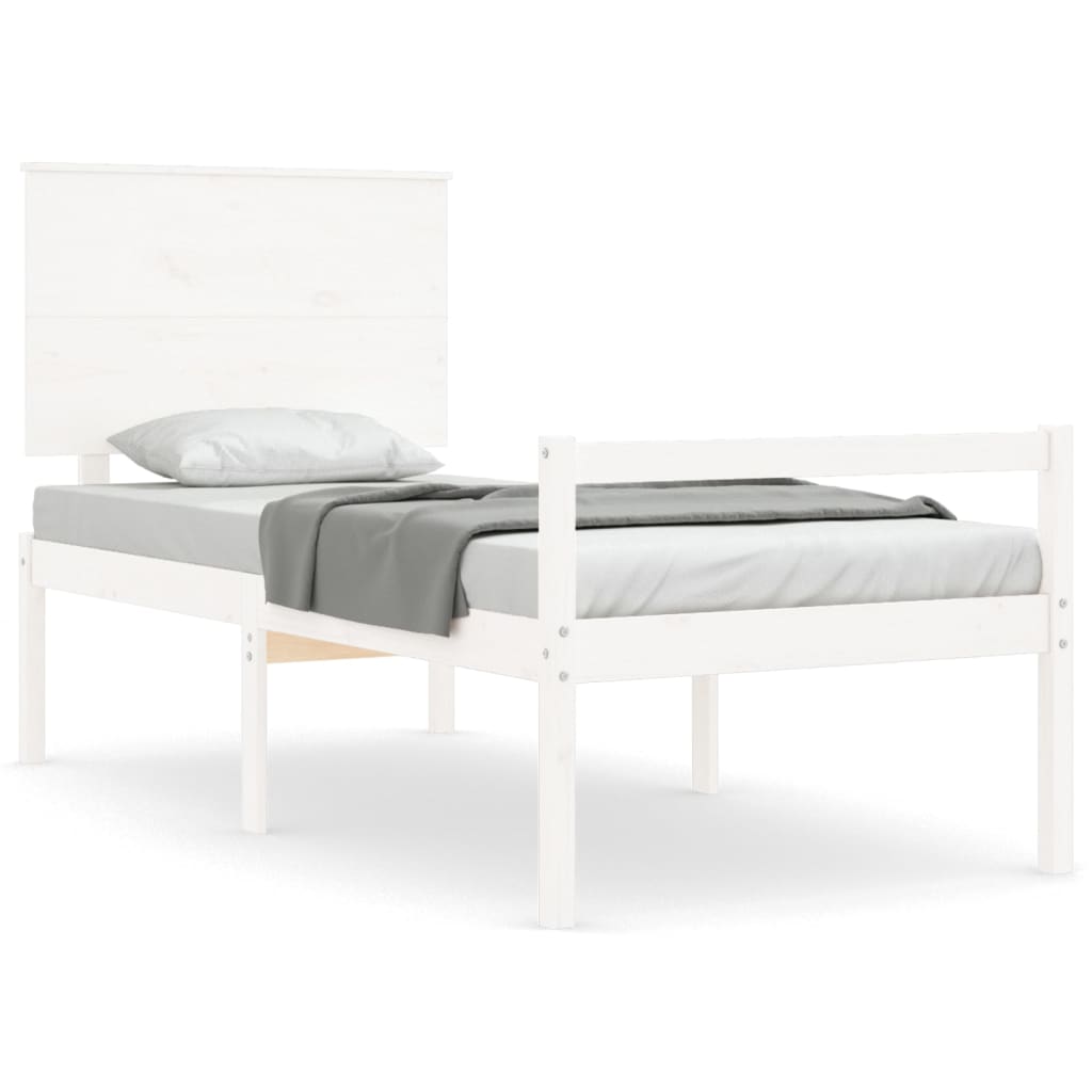 Letto per Anziani con Testiera Bianco Single in Legno Massello 3195447