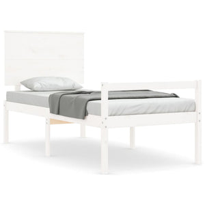 Letto per Anziani con Testiera Bianco Single in Legno Massello 3195447