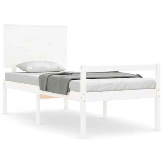 Letto per Anziani con Testiera Bianco Single in Legno Massello 3195447