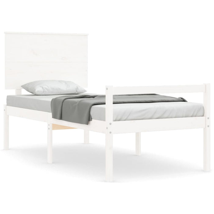 Letto per Anziani con Testiera Bianco Single in Legno Massello 3195447