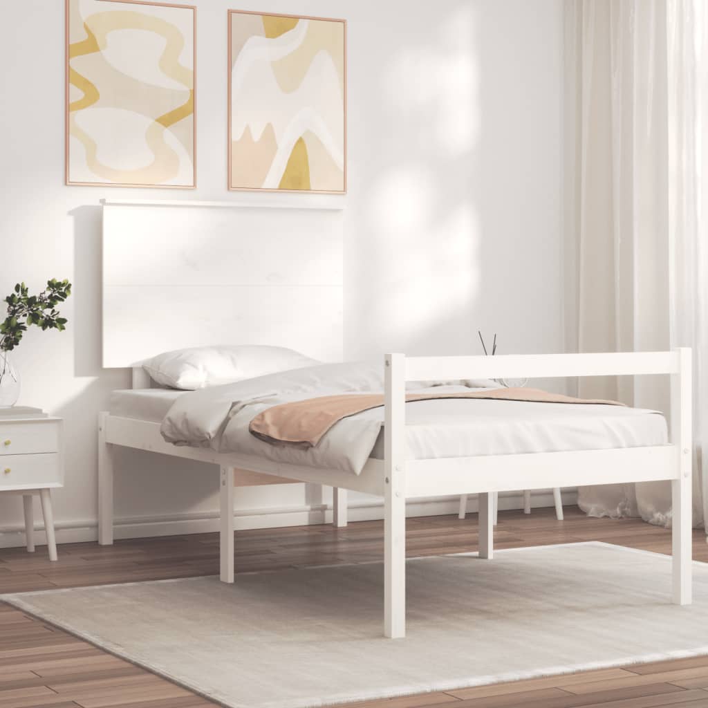 Letto per Anziani con Testiera Bianco Single in Legno Massello 3195447