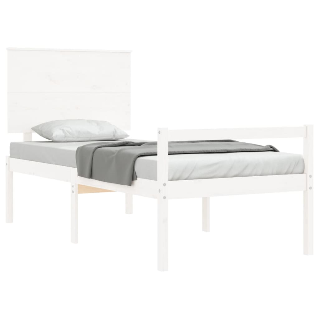 Letto per Anziani con Testiera Bianco Single in Legno Massello 3195447
