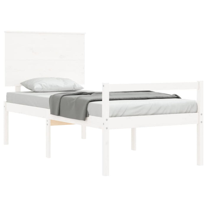 Letto per Anziani con Testiera Bianco Single in Legno Massello 3195447