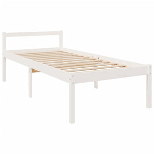 Letto per Anziani con Testiera Bianco Single in Legno Massello 3195447