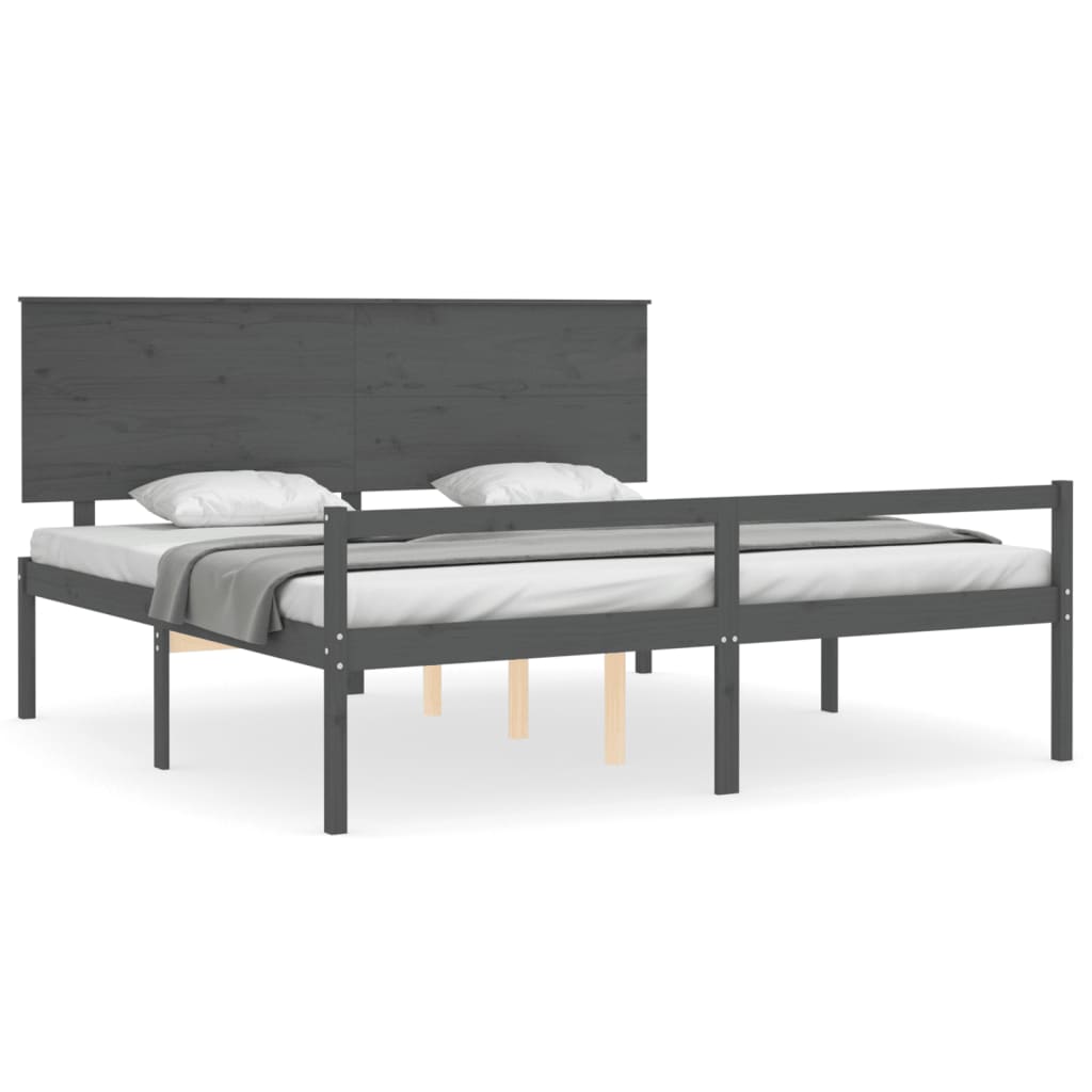 Letto per Anziani con Testiera Grigio 200x200 cm Legno Massello 3195503