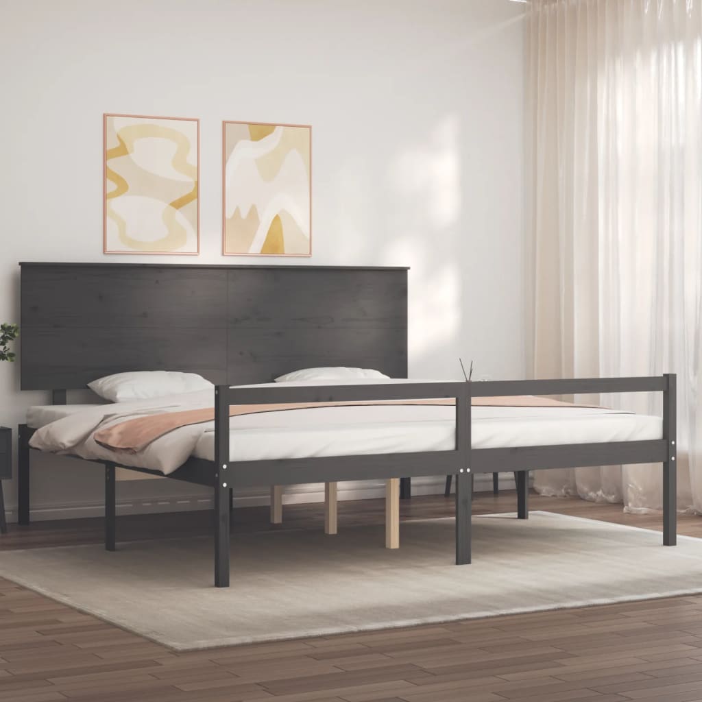 Letto per Anziani con Testiera Grigio 200x200 cm Legno Massello 3195503