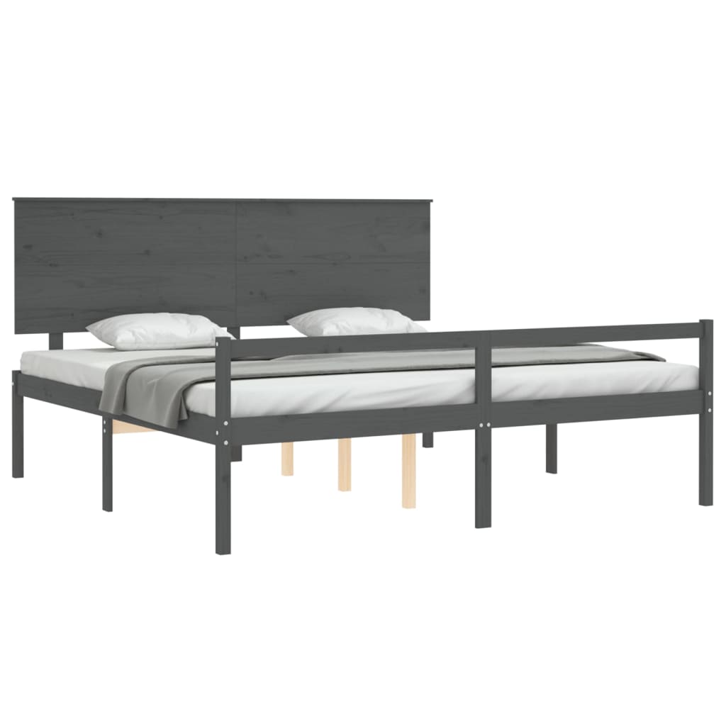 Letto per Anziani con Testiera Grigio 200x200 cm Legno Massello 3195503