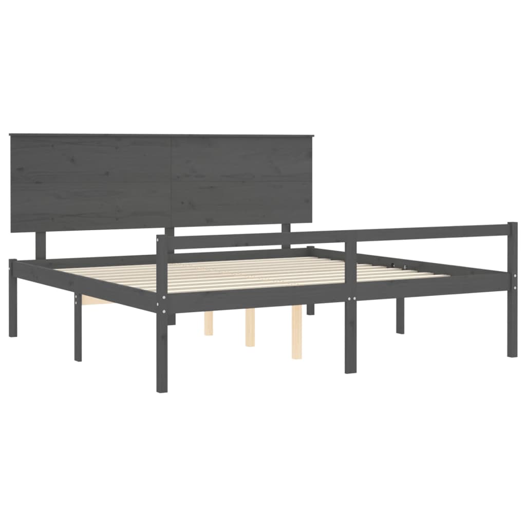 Letto per Anziani con Testiera Grigio 200x200 cm Legno Massello 3195503