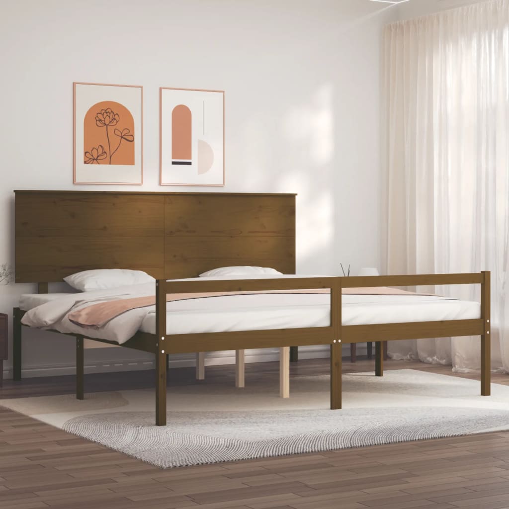 Letto Anziani senza Materasso Ambrato 200x200cm Legno Massello 3195504