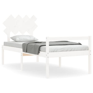 Letto per Anziani con Testiera Bianco Single in Legno Massello 3195512