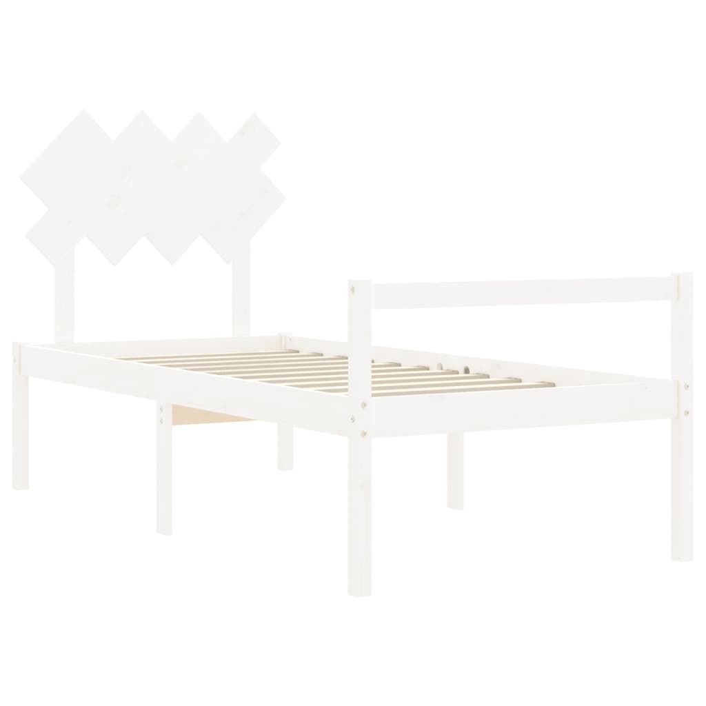 Letto per Anziani con Testiera Bianco Single in Legno Massello 3195512