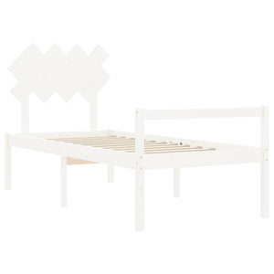 Letto per Anziani con Testiera Bianco Single in Legno Massello 3195512