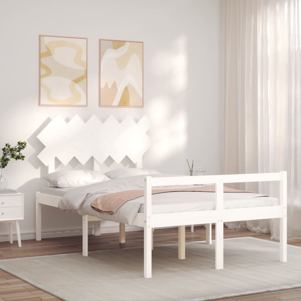 vidaXL Letto per Anziani Bianco Testiera Small Double Legno Massello