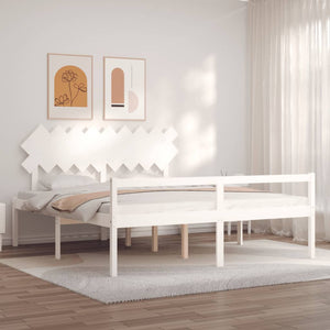 Letto per Anziani con Testiera Bianco Super King Legno Massello 3195562