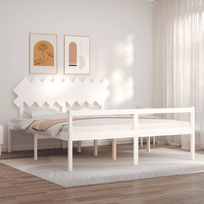 Letto per Anziani con Testiera Bianco Super King Legno Massello 3195562