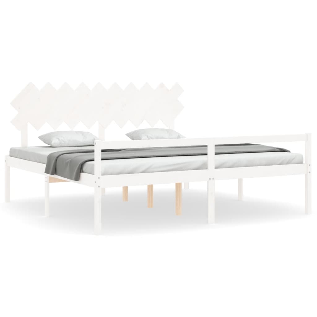 Letto per Anziani con Testiera Bianco 200x200 cm Legno Massello 3195567