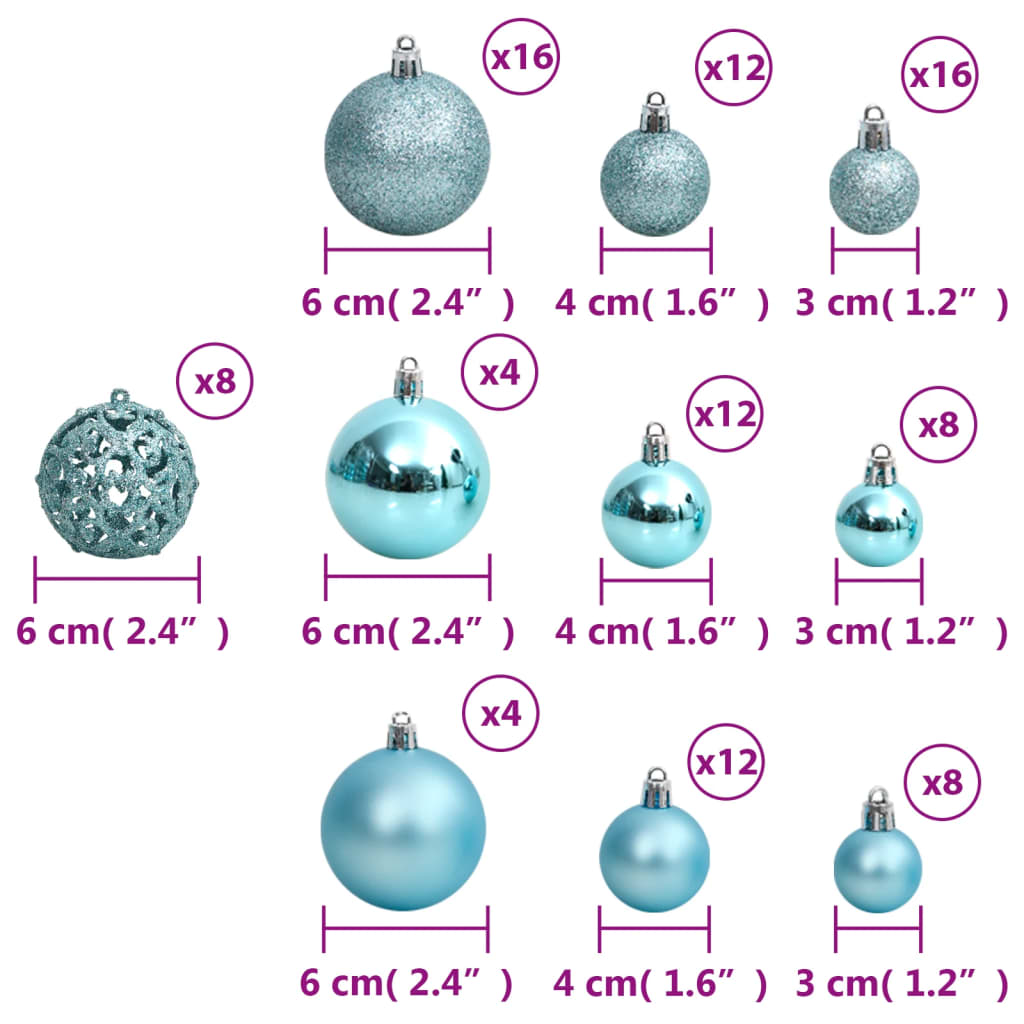 Palline di Natale 100 pz Turchesi 3 / 4 / 6 cm 356104
