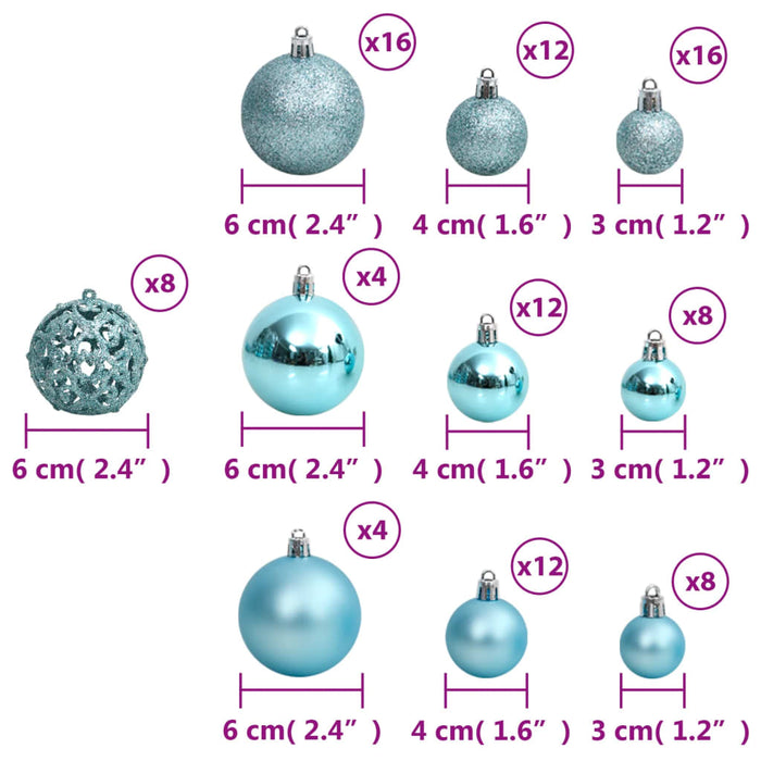 Palline di Natale 100 pz Turchesi 3 / 4 / 6 cm 356104