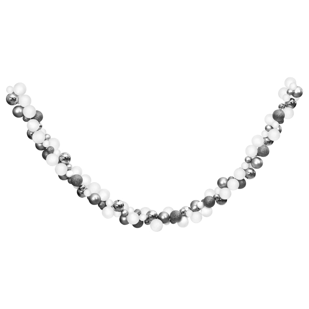 Ghirlanda Palline di Natale Bianche e Grigie 175 cm Polistirene 356135