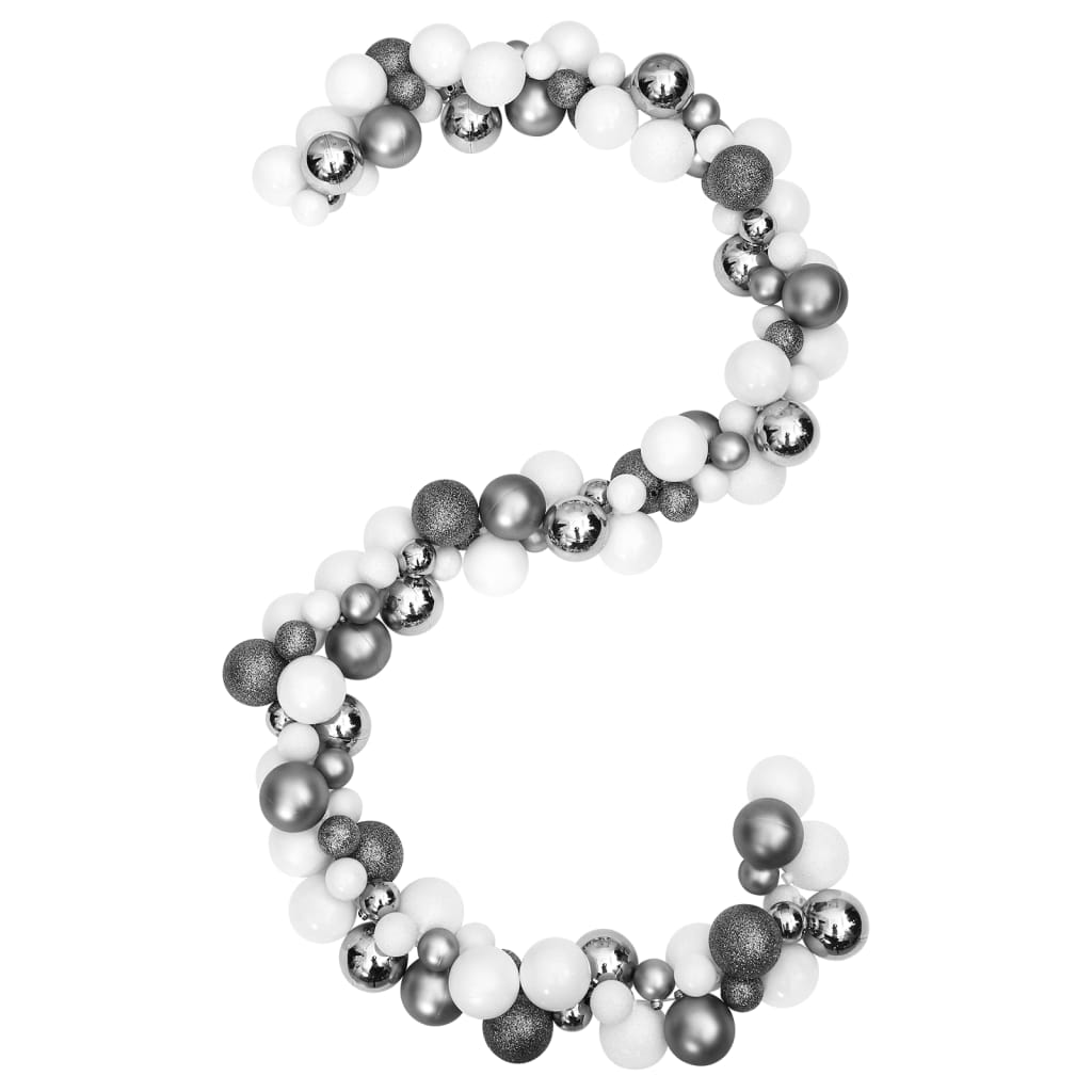 Ghirlanda Palline di Natale Bianche e Grigie 175 cm Polistirene 356135