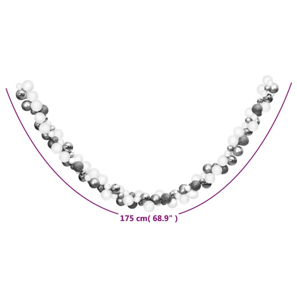 Ghirlanda Palline di Natale Bianche e Grigie 175 cm Polistirene 356135