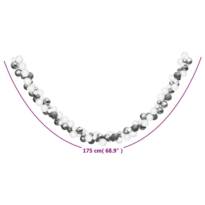Ghirlanda Palline di Natale Bianche e Grigie 175 cm Polistirene 356135