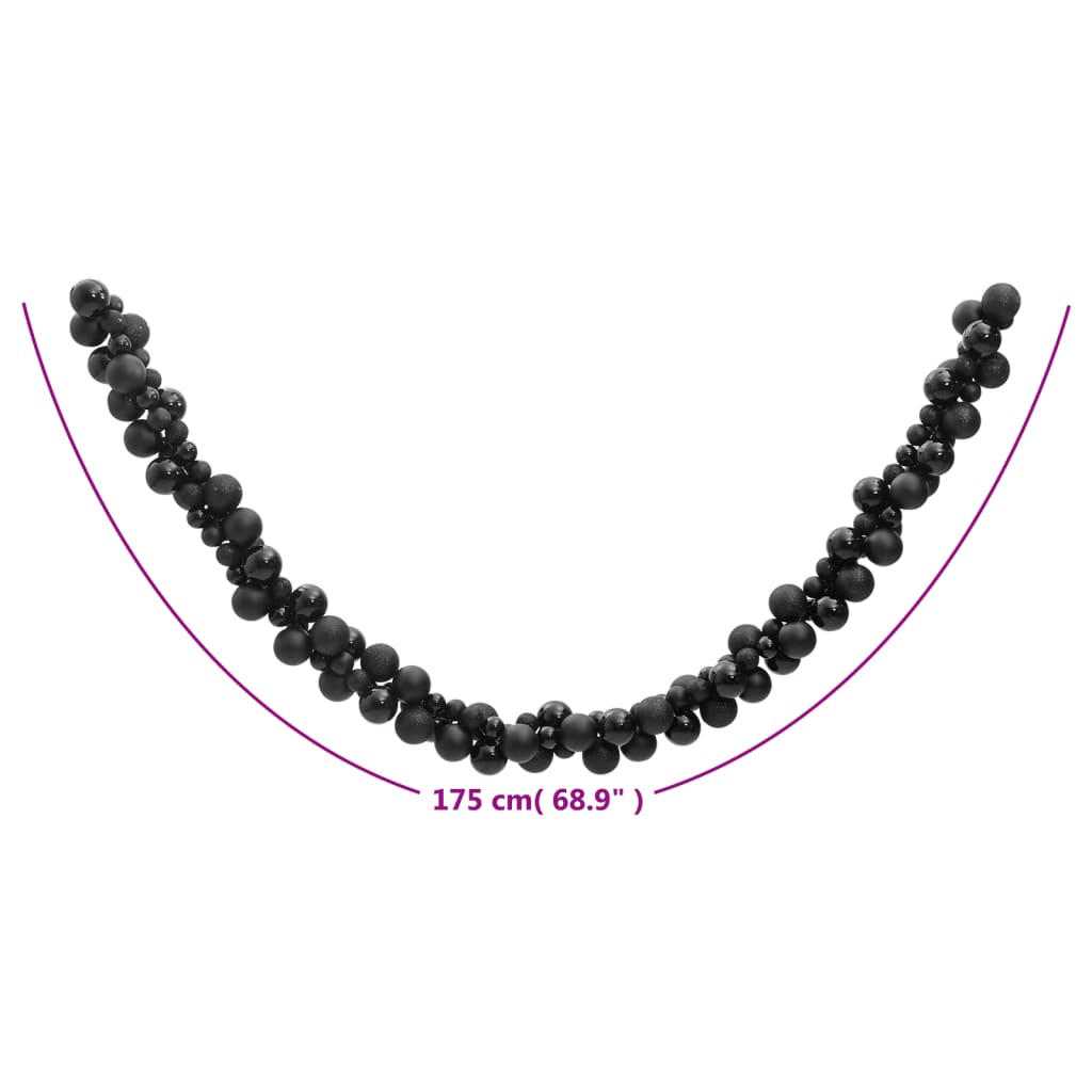 Ghirlanda di Palline di Natale Nera 175 cm in Polistirene 356138