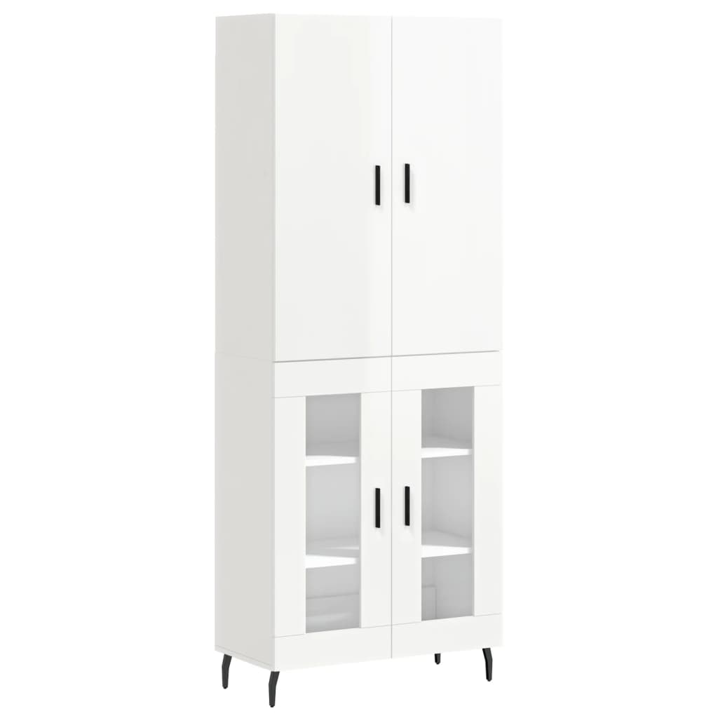 Credenza Bianco Lucido 69,5x34x180 cm in Legno Multistrato 3195749