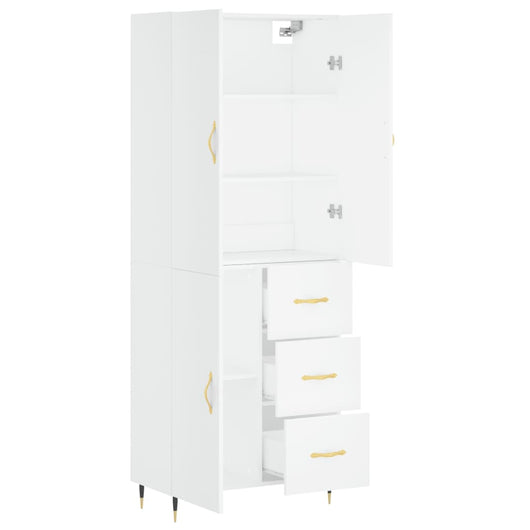 Credenza cassettiera mobile contenitore organizer cucina soggiorno salotto alto 695 x 34 x 180 cm legno ingegnerizzato bianco 02_0032667