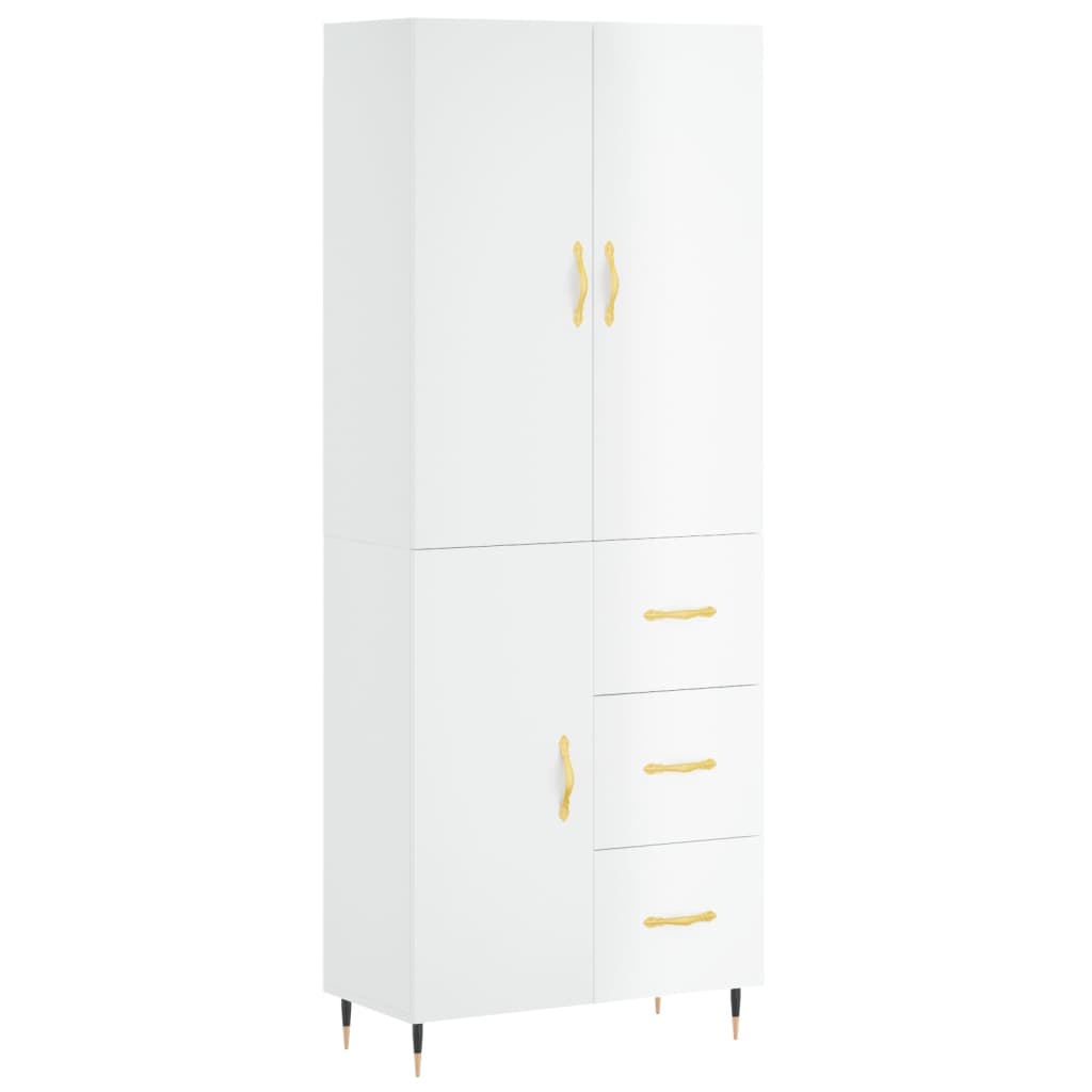 Credenza Bianco Lucido 69,5x34x180 cm in Legno Multistrato 3195885