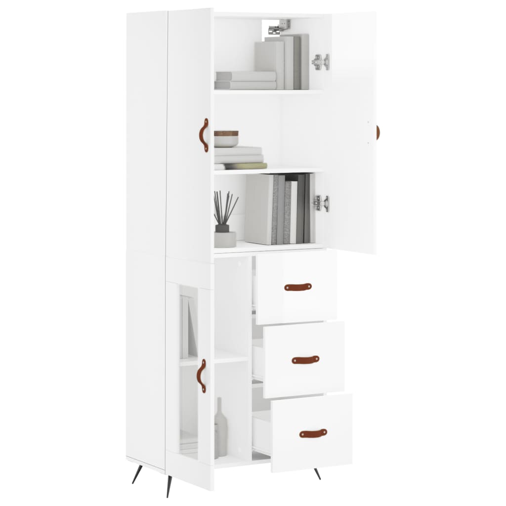 Credenza Bianco Lucido 69,5x34x180 cm in Legno Multistrato 3195933