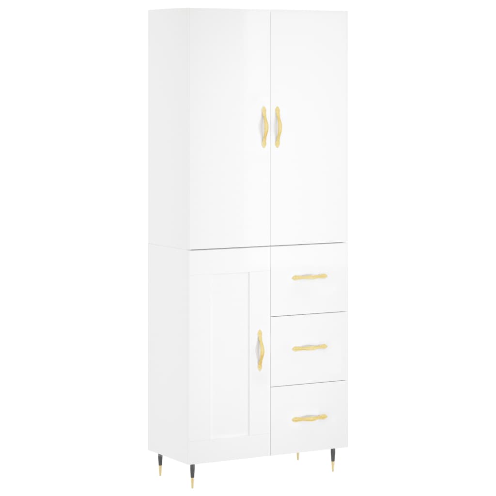 Credenza Bianco Lucido 69,5x34x180 cm in Legno Multistrato 3195997