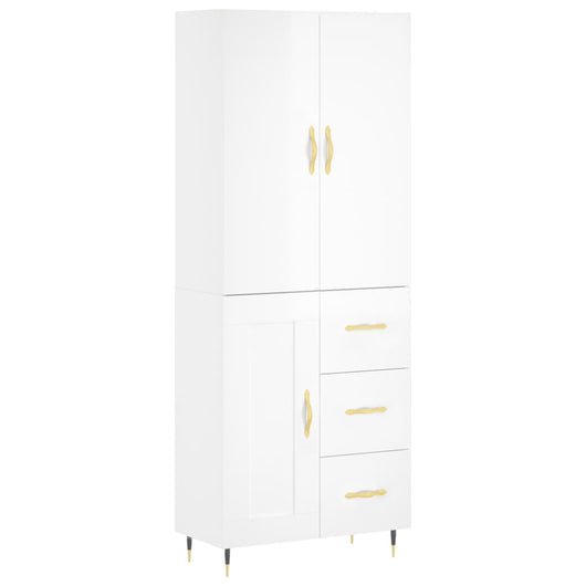 Credenza Bianco Lucido 69,5x34x180 cm in Legno Multistrato 3195997