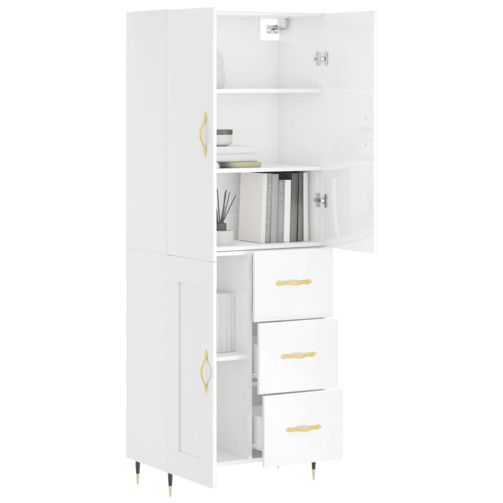 Credenza Bianco Lucido 69,5x34x180 cm in Legno Multistrato 3195997