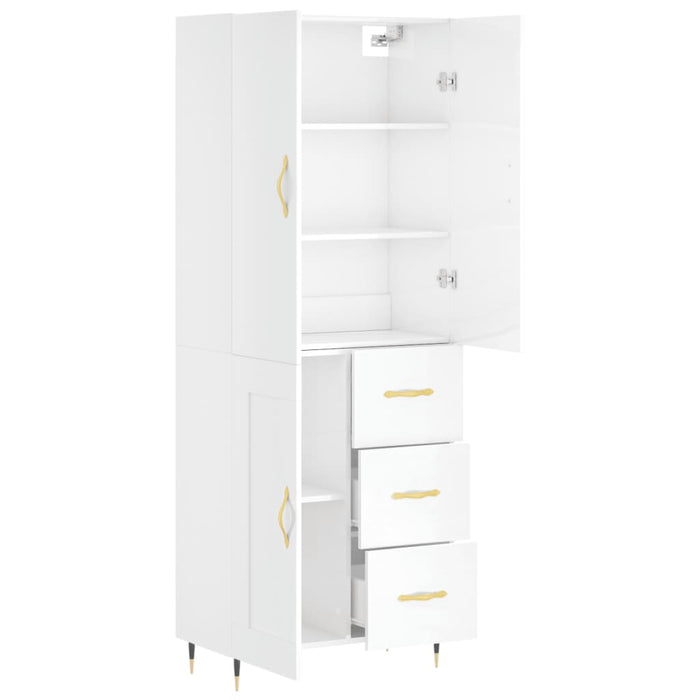 Credenza Bianco Lucido 69,5x34x180 cm in Legno Multistrato 3195997