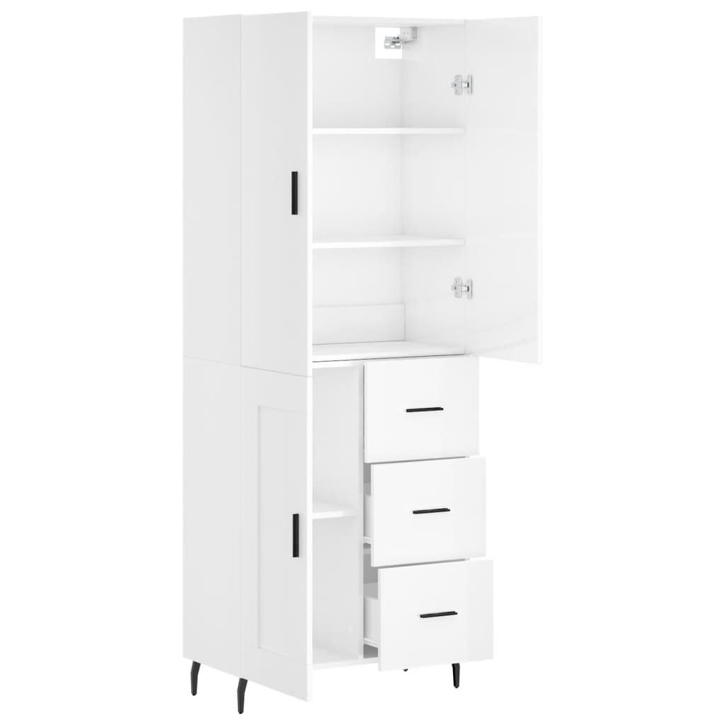 Credenza Bianco Lucido 69,5x34x180 cm in Legno Multistrato 3196029