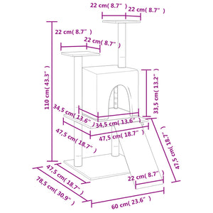 Albero per Gatti con Tiragraffi in Sisal Crema 110 cm 172037