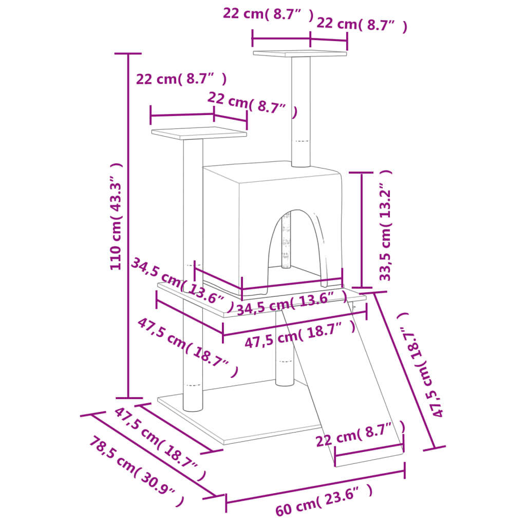Albero per Gatti con Tiragraffi in Sisal Grigio Scuro 110 cm