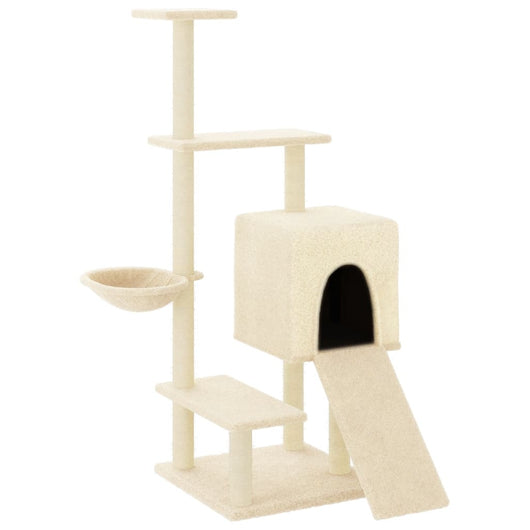 Tiragraffi per gatti Mobili Torre da arrampicata Giocattolo Tiragraffi Piattaforma da arrampicata con Tiragraffi in Sisal 130,5 cm Crema 02_0022465