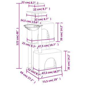 Tiragraffi per gatti Mobili per arrampicata su torre Tiragraffi piattaforma da arrampicata con tiragraffi in sisal leggero 122 cm grigio 02_0022555