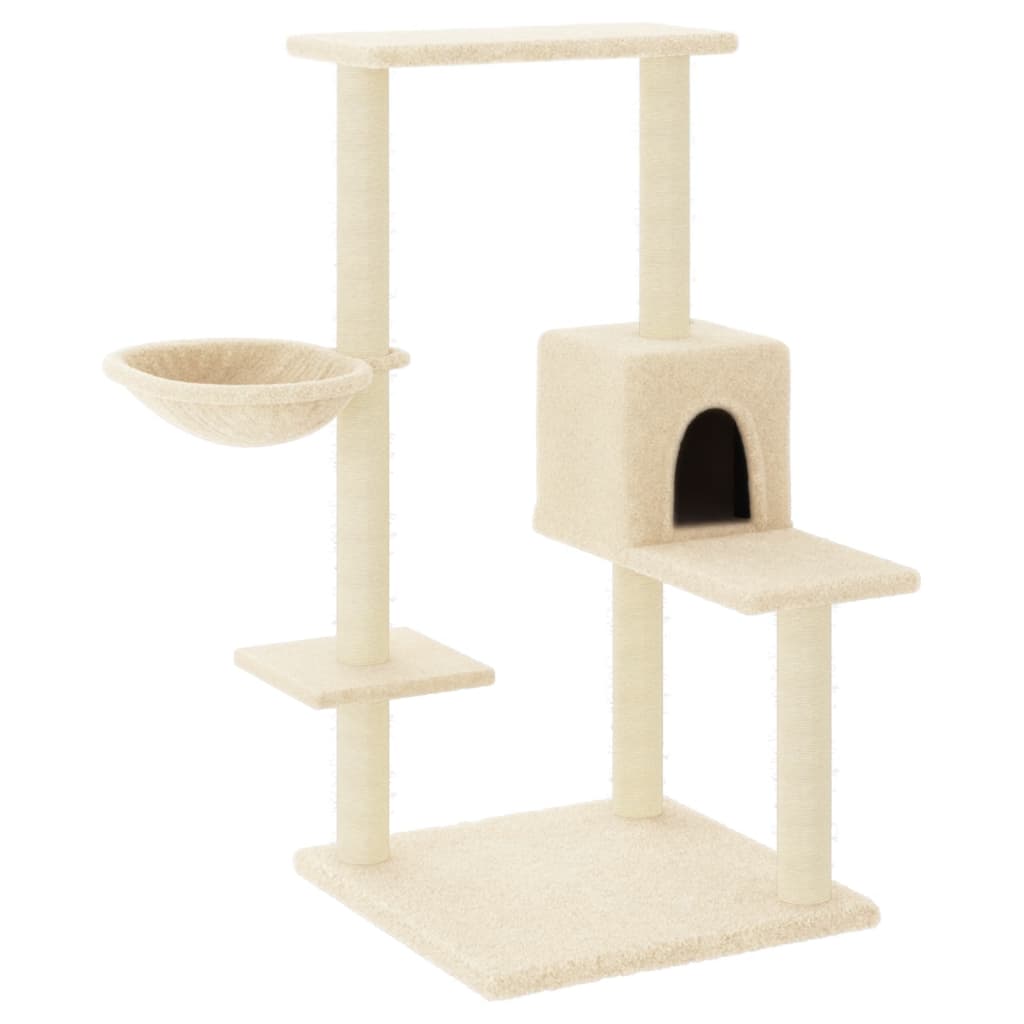 Tiragraffi per gatti Mobili per arrampicata su torre Tiragraffi piattaforma da arrampicata con tiragraffi in sisal 95 cm crema 02_0022535