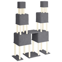 Tiragraffi per gatti Mobili per arrampicata su torre Tiragraffi piattaforma da arrampicata con tiragraffi in sisal scuro 199 cm grigio 02_0022694