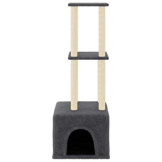 Tiragraffi per gatti Mobili Torre da arrampicata Giocattolo Tiragraffi Piattaforma da arrampicata con tiragraffi in sisal scuro 133,5 cm Grigio 02_0022657