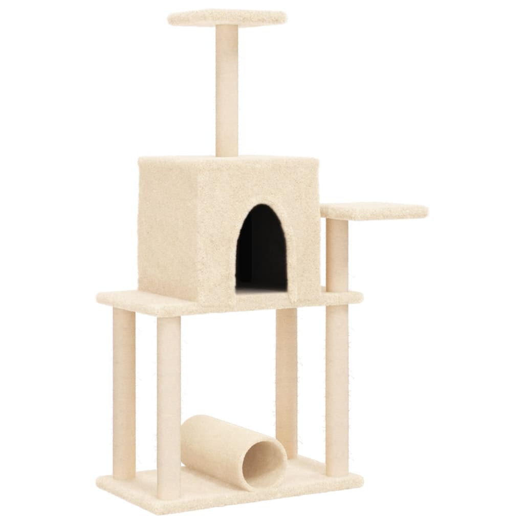 Tiragraffi per gatti mobile Tower Climbing Toy tiragraffi piattaforma da arrampicata con tiragraffi in sisal 122 cm crema 02_0022463