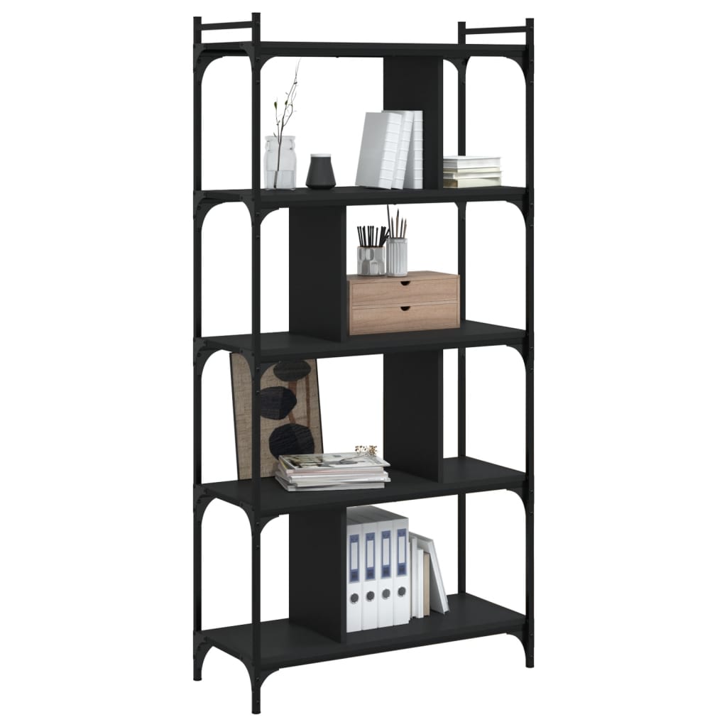 Libreria Nera 5 Ripiani 76x32x158 cm Legno Multistrato 833940
