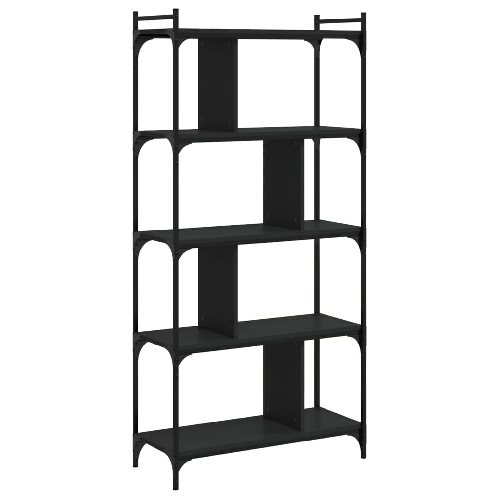 Libreria Nera 5 Ripiani 76x32x158 cm Legno Multistrato 833940